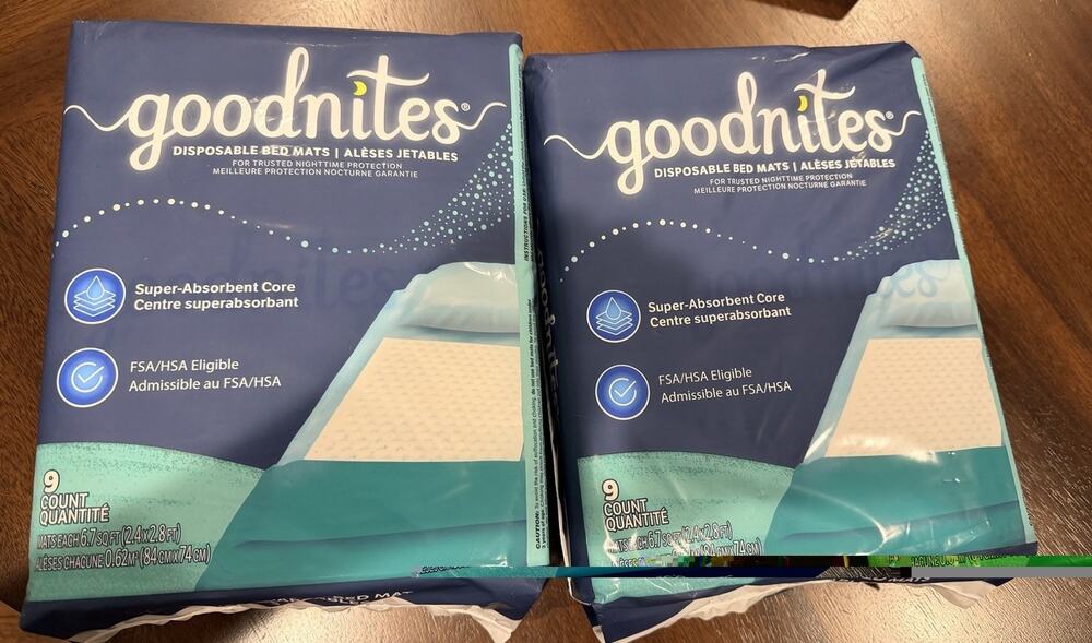 GoodNites Disposable Bed Pads Mats for Bedwetting 2.4 x 2.8 ft 18 Count